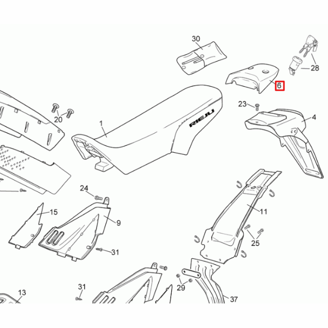 Plástico superior colín Rieju Tango 50-125 Negro