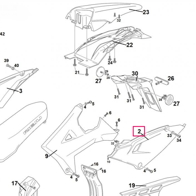 Tapa trasera lateral izquierda Rieju 50 MRT 2022 - Rojo