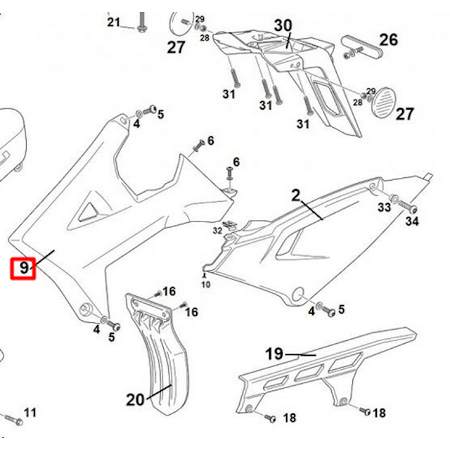 Tapa de radiador izquierda Rieju 125 MRT - Negra
