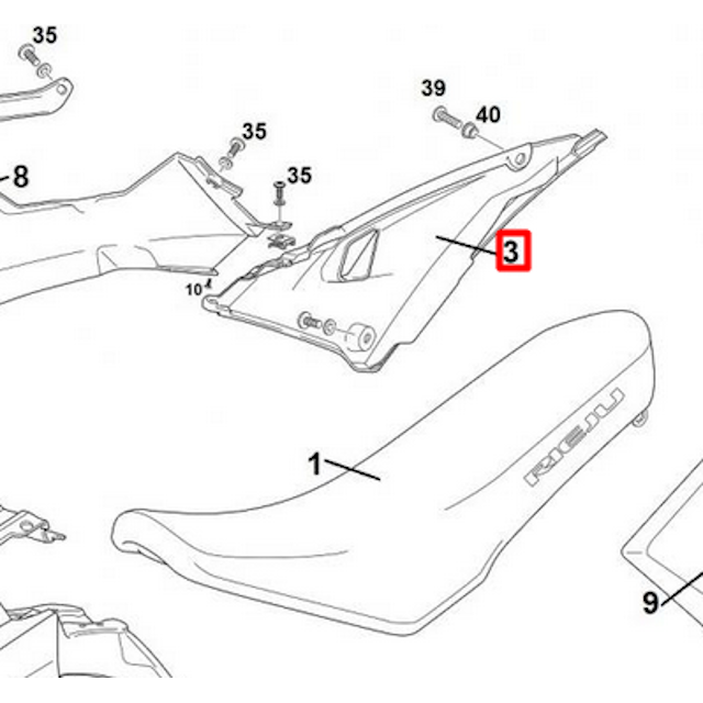 Tapa trasera lateral derecha Rieju 125 MRT - Blanco