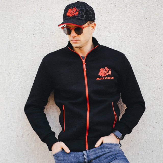 Sudadera negra con logo Malossi de color rojo talla S