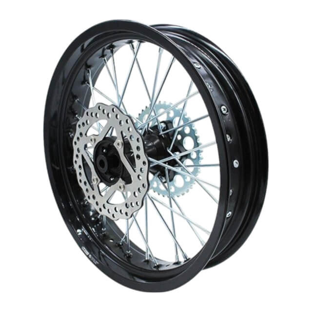 Llanta trasera aluminio completa 3.50x17" buje fundición Pitbike YCF - Negra