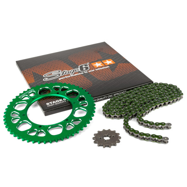 Kit cadena y corona aluminio CNC 14x53 420 Aprilia SX 50 Stage6 - Verde 