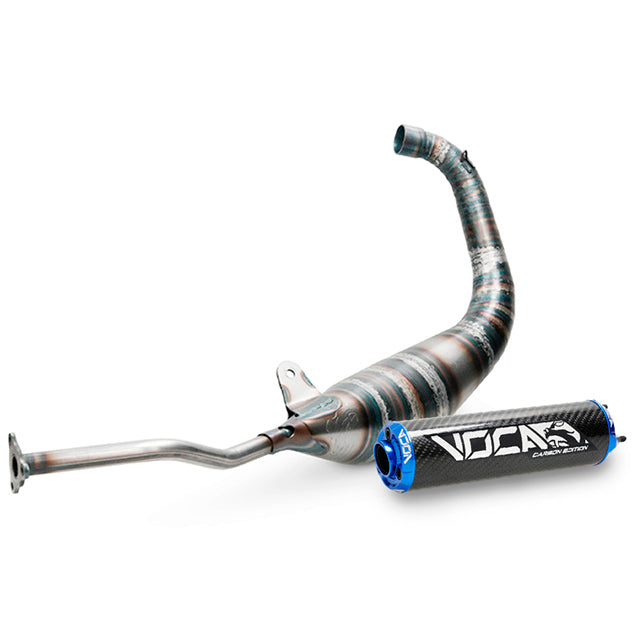 Escape Yamaha TZR >2003 / Aprilia RS 1999-2004 Racing Carbon 80cc Voca salida abajo - silenciador cazoleta azul