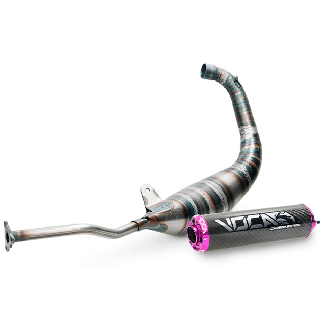 Escape Yamaha TZR >2003 / Aprilia RS 1999-2004 Racing Carbon 80cc Voca salida abajo - silenciador cazoleta violeta