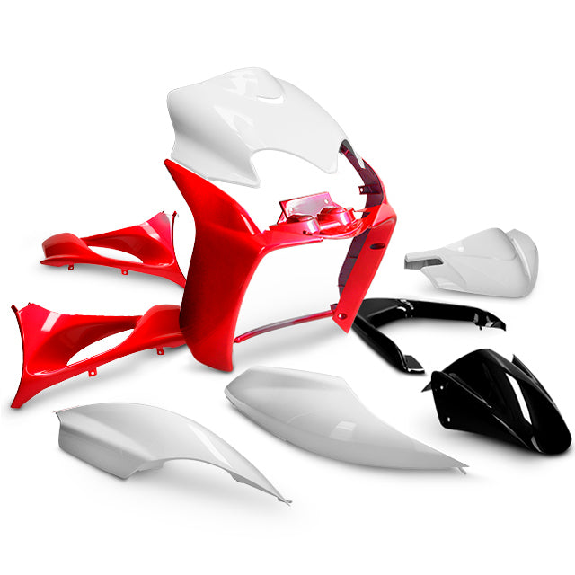Kit carenados Yamaha Jog R/RR / MBK Mach G 9 piezas AllPro - blanco/rojo