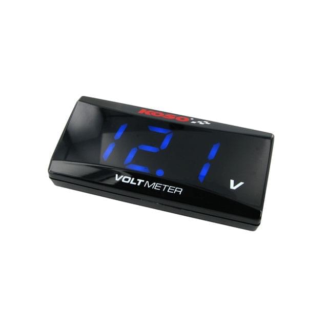 VOLTImetro Koso, SUPER SLIM (DC 8.0~18.0 V),  56.4 x 27 x 11mm, iluminado rojo