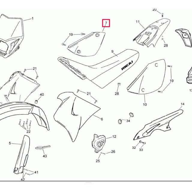 Carenado lateral derecho Rieju RR Spike - rojo