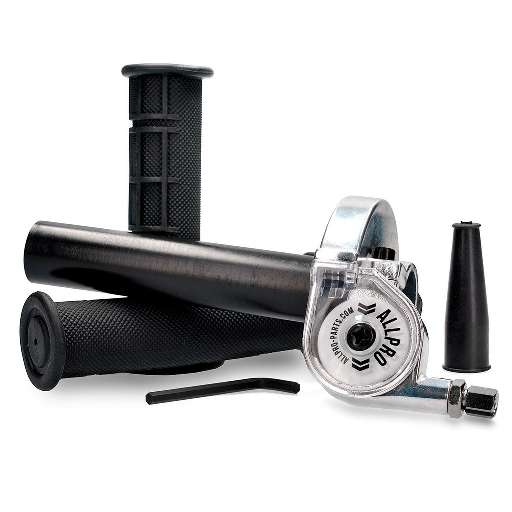 Mando de gas cromado universal con puños 148º horizontal Allpro