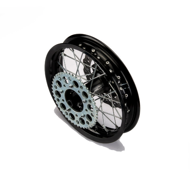 Llanta trasera aluminio 1.85x12" buje CNC con disco Pitbike YCF >2021 - Negro/negro