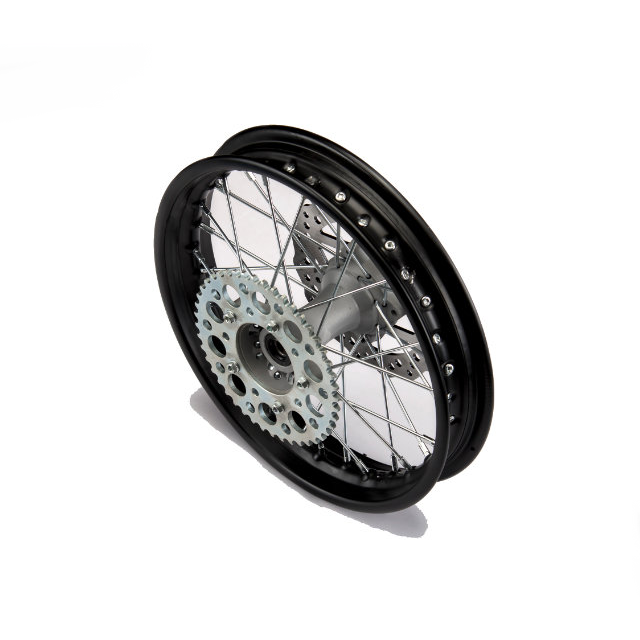 Llanta trasera aluminio 1.85x14" buje CNC con disco/corona Pitbike YCF >2021 - Negro/negro