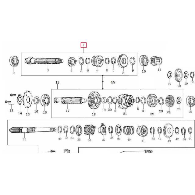 Eje primario de cambio completo Pitbike Zongshen 155Z