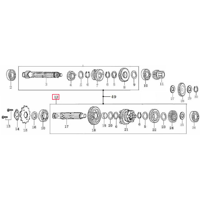 Eje secundario de cambio completo Pitbike Zongshen 155Z