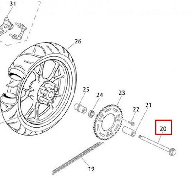 Eje rueda trasera Rieju 50 RS3