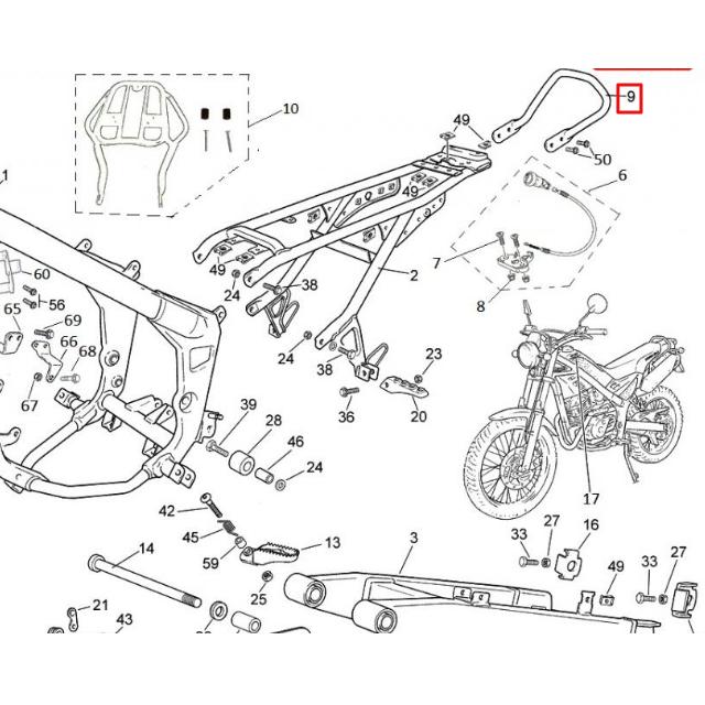 Soporte trasero pasajero Rieju 50-125 Tango