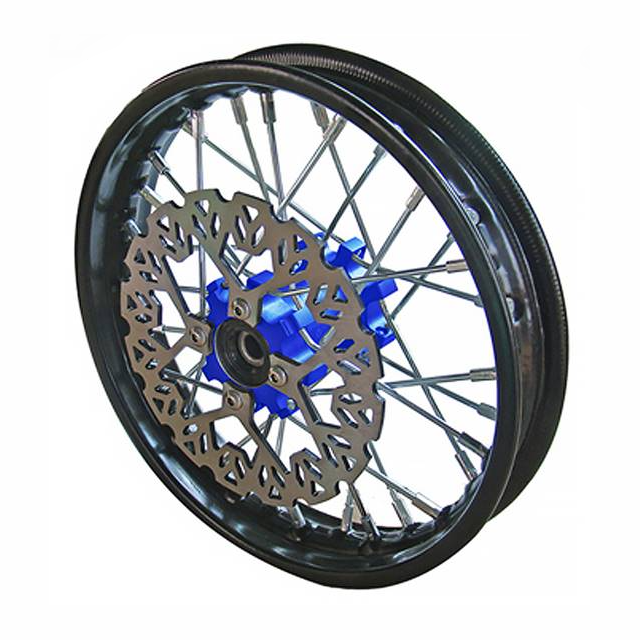 Llanta delantera aluminio completa 1.4x10" buje CNC Pitbike YCF 50 - Azul/negro
