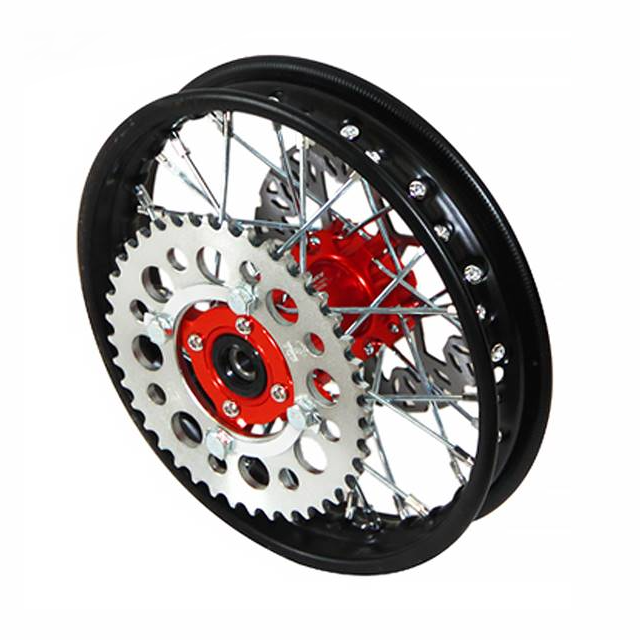 Llanta trasera aluminio completa 1.4x10" buje CNC Pitbike YCF 50 - Rojo/negro
