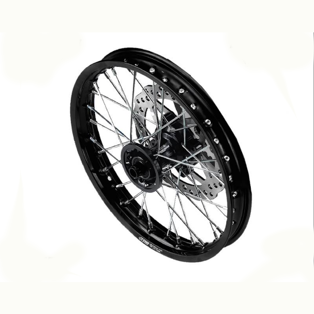 Llanta delantera aluminio completa 1.4x12" buje CNC Pitbike YCF - Negro/negro