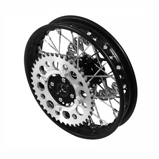 Llanta trasera aluminio completa 1.4x10" buje CNC Pitbike YCF 50 - Negro/negro