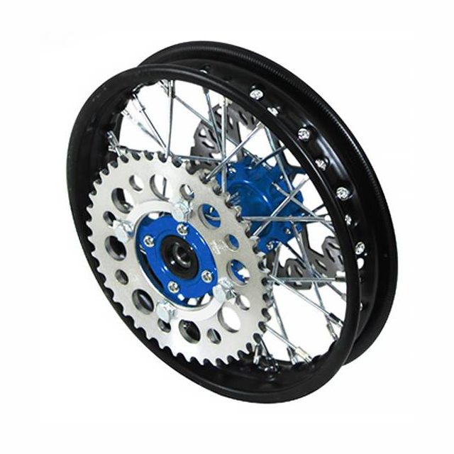 Llanta trasera aluminio completa 1.4x10" buje CNC Pitbike YCF 50 - Azul/negro
