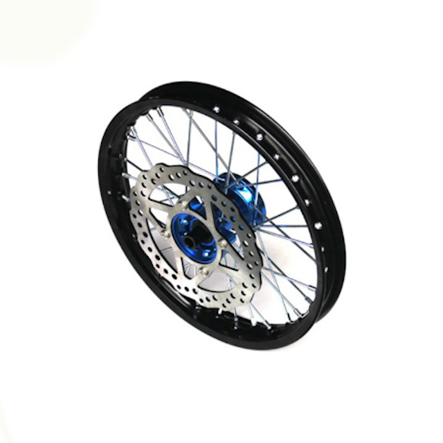 Llanta delantera aluminio completa 1.4x14" buje CNC Pitbike YCF - Azul/negro