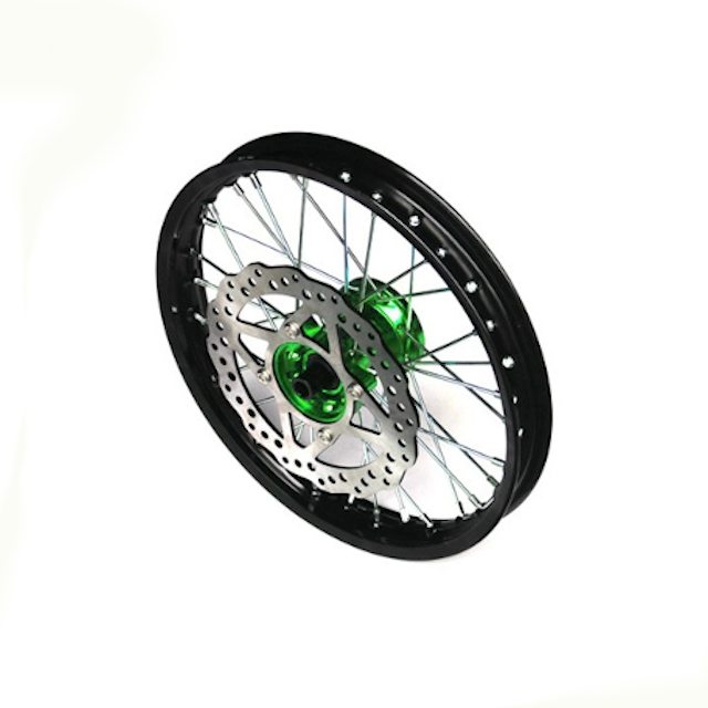 Llanta delantera aluminio completa 1.4x14" buje CNC Pitbike YCF - Verde/negro