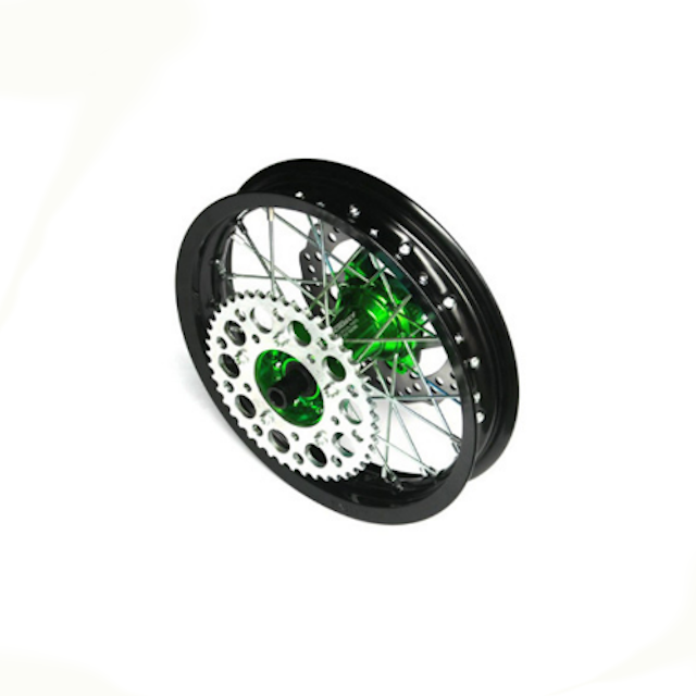 Llanta trasera aluminio completa 1.85x12" buje CNC Pitbike YCF - Verde/negro