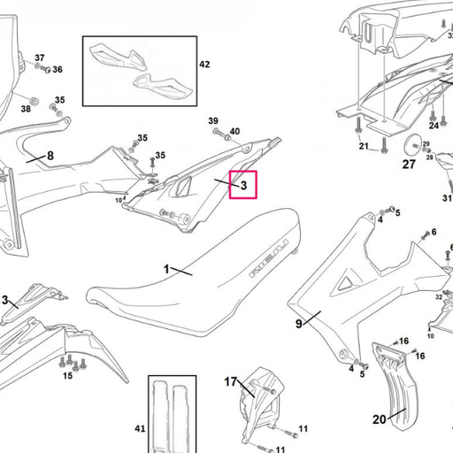 [0/R00.570.5300] Tapa trasera lateral derecha Rieju 50 MRT 2022 - Rojo