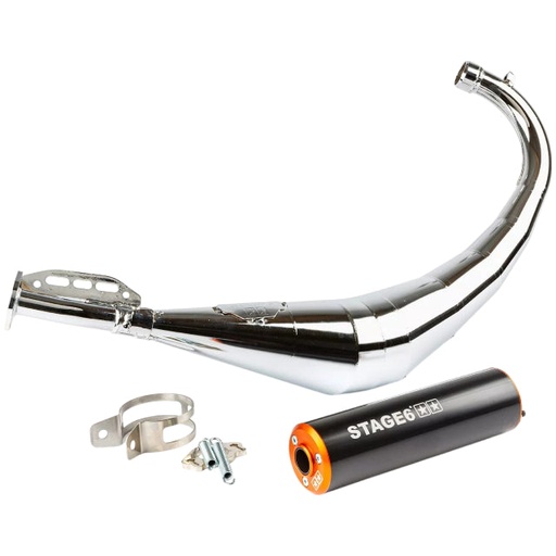 [S6-9118904/BO] Escape Stage6 Streetrace Cromado Derbi / Minarelli AM6 - Silenciador Negro/Naranja