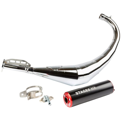 [S6-9118904/RE] Escape Stage6 Streetrace Cromado Derbi / Minarelli AM6 - Silenciador Negro/Rojo