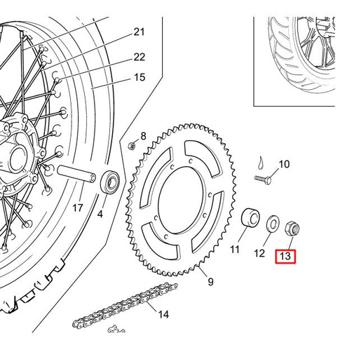 [SH-C417] Tuerca rueda trasera original Sherco 50cc M16x1,5