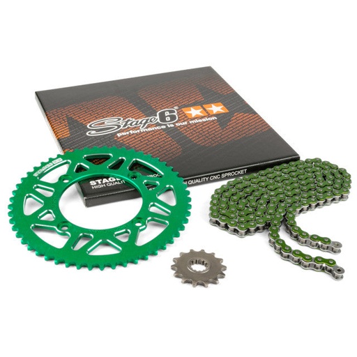 [S6-2118813/GR] Kit cadena y corona aluminio CNC 13x53 420 Beta RR 50 Stage6 - Verde 