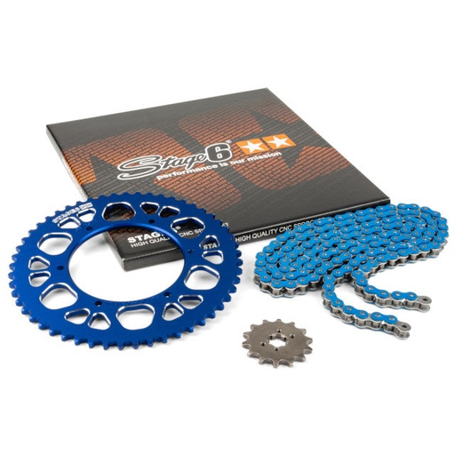 [S6-2119333/BL] Kit cadena y corona aluminio CNC 13x53 420 Aprilia SX 50 Stage6 - Azul 
