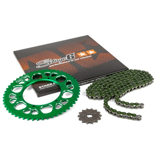 [S6-2119334/GR] Kit cadena y corona aluminio CNC 14x53 420 Aprilia SX 50 Stage6 - Verde 