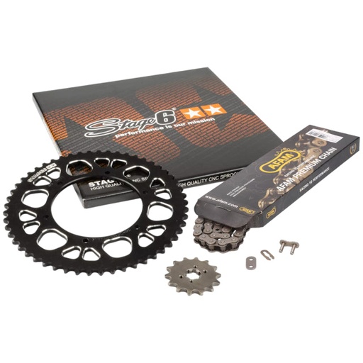 [S6-2119334/BK] Kit cadena y corona aluminio CNC 14x53 420 Aprilia SX 50 Stage6 - Negro 