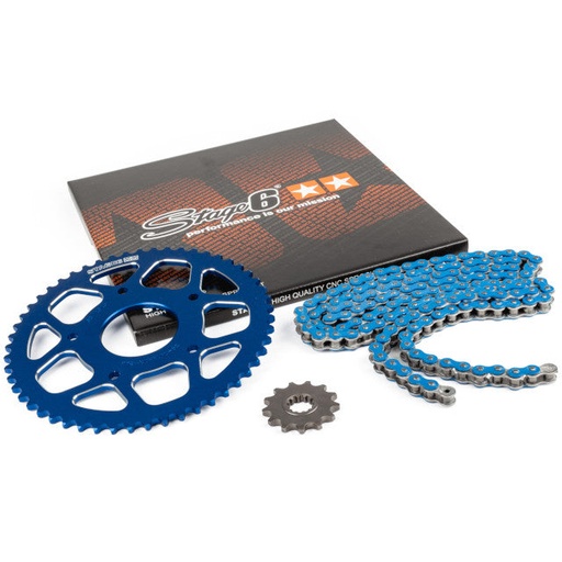 [S6-2118823/BL] Kit cadena y corona aluminio CNC 13x53 420 Peugeot / Rieju 50 Stage6 - Azul 