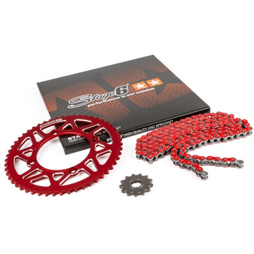 [S6-2118813/RE] Kit cadena y corona aluminio CNC 13x53 420 Beta RR 50 Stage6 - Rojo 