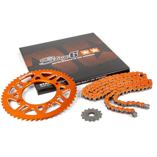 [S6-2118813/OR] Kit cadena y corona aluminio CNC 13x53 420 Beta RR 50 Stage6 - Naranja 