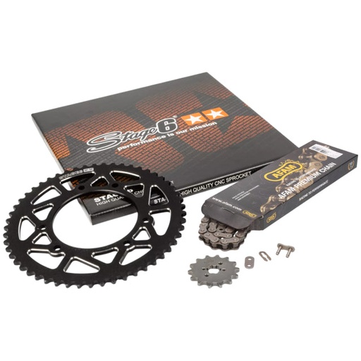 [S6-2119314/BK] Kit cadena y corona aluminio CNC 14x53 420 Derbi Drd Pro Stage6 - Negro 