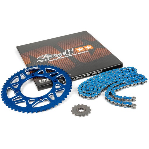 [S6-2118814/BL] Kit cadena y corona aluminio CNC 14x53 420 Beta RR 50 Stage6 - Azul 