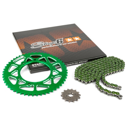 [S6-2119314/GR] Kit cadena y corona aluminio CNC 14x53 420 Derbi Drd Pro Stage6 - Verde 