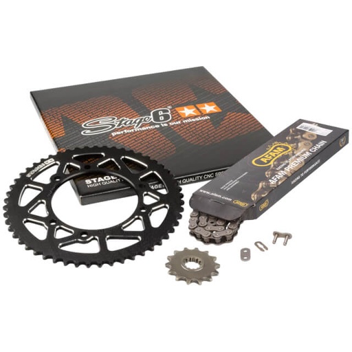 [S6-2118834/BK] Kit cadena y corona aluminio CNC 14x53 420 Rieju MRT 50 Stage6 - Negro 