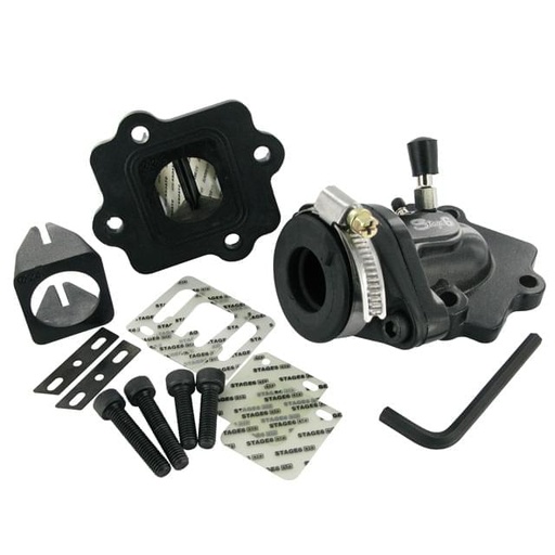 [S6-3216600] Sistema de Admisión Minarelli horizontal Stage6 MkII "OVERSIZE VALVE" adapt. 23mm Dell.d.10-21mm/Arr. 17-21mm caja laminas