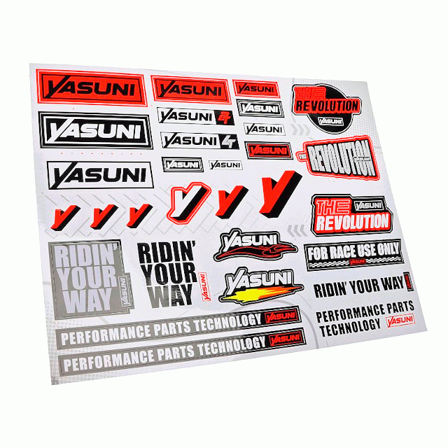 [STICKER KIT] Pegatinas (set) YASUNI, incluye dos hojas 45x35cm, una para scooters, otra universal