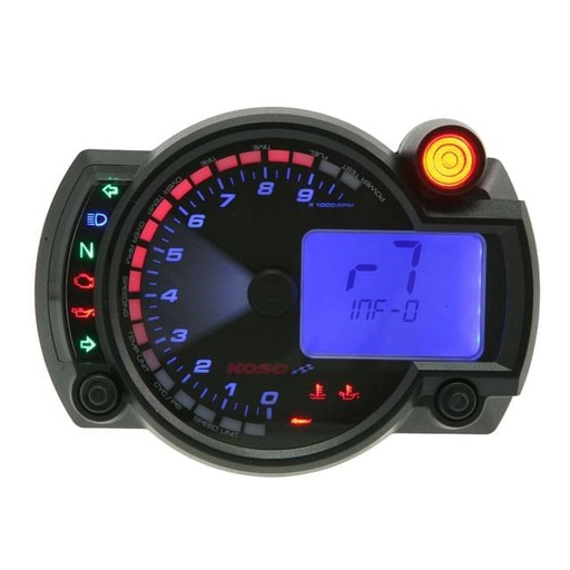 [BA015B15] KOSO RX2N PLUS, 0-10000 rpm, SPEED / RPM / FUEL / TRIP / TIME / TEMP, Display negro - iluminado azul