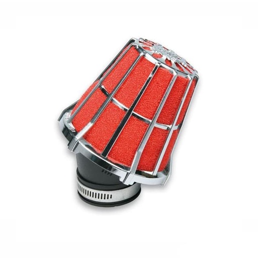 [047593.K0] Filtro de potencia Malossi E5 rojo/cromado (38mm), curvado 30°