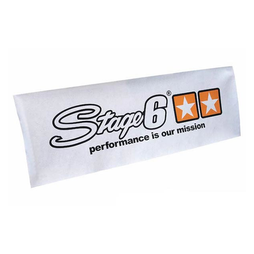 [S6-0571/WH] Pancarta "Stage6" (75x200cm) , "performance is our mission" - blanco