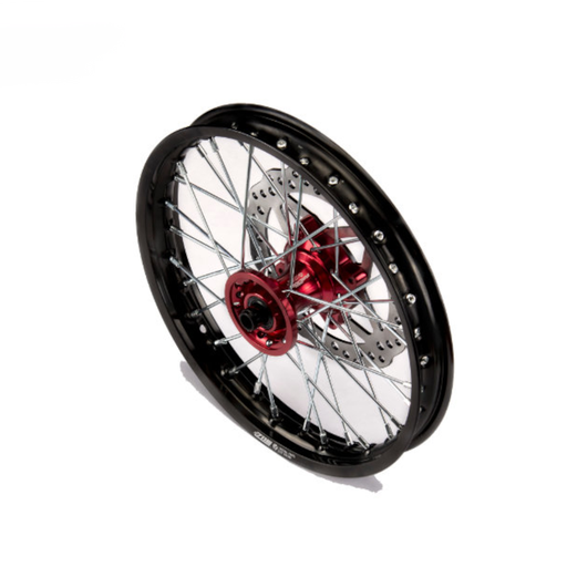 [YC110-0601-37-RD] Llanta delantera aluminio 1.4x14" buje CNC con disco Pitbike YCF >2021 - Negro/rojo
