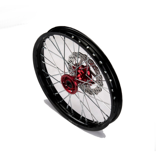 [YC110-0601-40-RD] Llanta delantera aluminio 1.60x17" buje CNC con disco Pitbike YCF >2021 - Negro/rojo