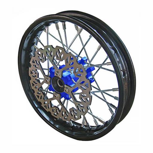 [YC50-0611-01-BL] Llanta delantera aluminio completa 1.4x10" buje CNC Pitbike YCF 50 - Azul/negro